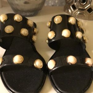 Black pearl slides sandals. Only worn once.